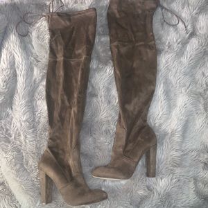 Over the knee suede heeled boots